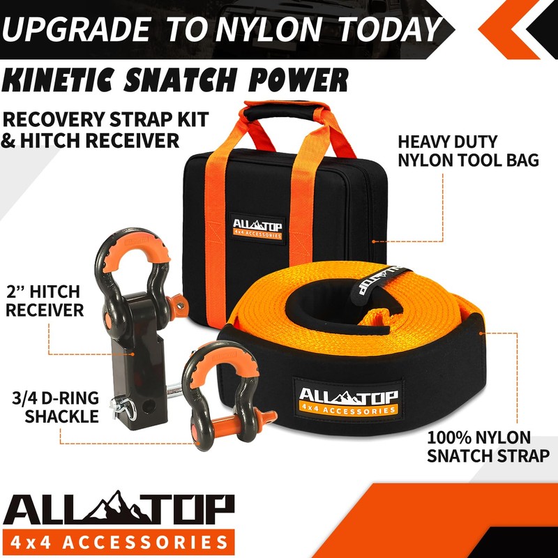 ALL-TOP Nylon Recovery Kit with Hitch Receiver: 3" x 20'