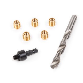 E-Z LOK EZ-400-M10 Threaded Inserts for Wood Installation Kit, Brass Thread Inserts, M10-1.5 Internal Threads, 0.625" Length, 5 Inserts, 1 Drill, 1 Installation Tool