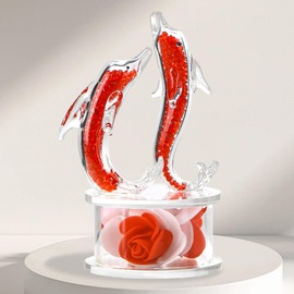 Bluebook Crystal Dolphin Figurines for Women Men,Handcrafted Glass Animals Figurines for Home Desk Decoration,Valentines Day Dolphin Gift for Women Girlfriend Wife(Red)