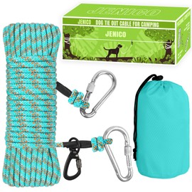 Dog Tie Out Cable for Camping - 50ft Dog Runner for Yard - Portable Trolley System for Large Small Dogs Outside