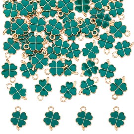 DICOSMETIC 70Pcs Four Leaf Clover Charms Enamel Alloy Charms Small Shamrock Charms Mini Lucky Leaf Charms St. Patrick's Day Charm Green Leaf Pendant for Jewelry Making DIY Crafts
