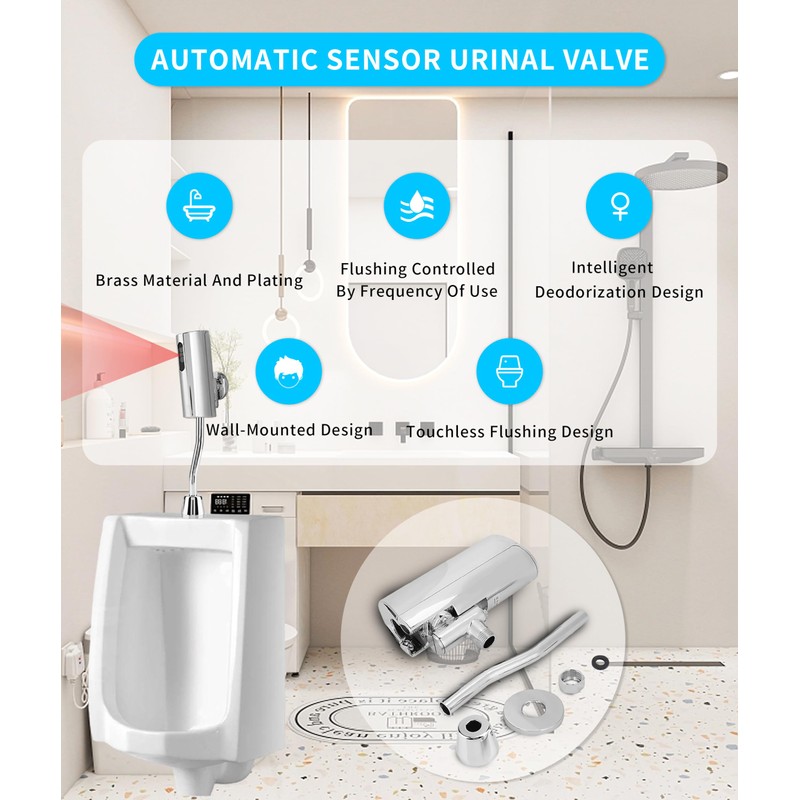 Gugxiom Automatic Sensor Urinal Valve, Bathroom Toilet Urinal Valve Set,