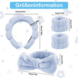 4 Pieces Spa Headband for Washing Face, Skincare Terry Cloth Headband Wristband Set,Elastic Hairbands Face Washing Wristband,Sponge Puffy Makeup Headbands for Women Girls Shower,Sports,Yoga(Blue)