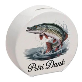 Petri Dank Spardose mit prächtigem Hecht für Angler für Angler mit schönem Spruch für die Anglerhütte Angelverein