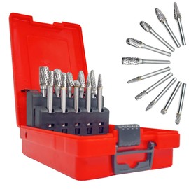 Dauchlime Carbide Rotary Burrs Set with 1/4''Shank 10Pcs Double Cut Solid Tungsten Carbide Rotary Files Bits for Die Grinder Metal Woodworking Drilling Engraving Polishing Grinding (Noble Red)