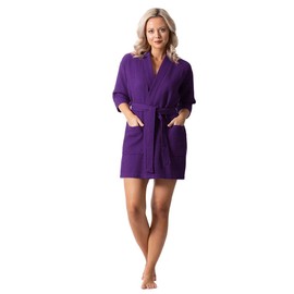 Women's Knee Length Waffle Weave Kimono Bathrobe,Purple,One size