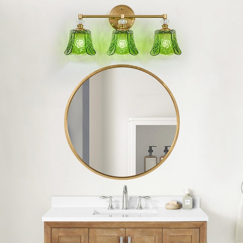 sunkryster Vintage Gold Bathroom Vanity Light Fixture, 3-Light with Rose