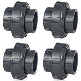Wacjak 1 Inch PVC Union Fitting 4-Pack, UV-Resistant Schedule 80 PVC-U Coupling for Outdoor Plumbing, Pool Pipes, Sprinklers (1", Bulk Value Set)