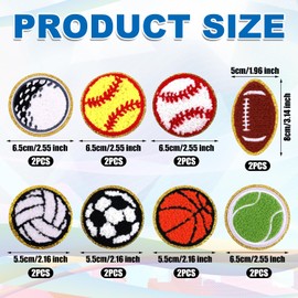 16pcs Sports Iron On Patches Basketball Baseball Golf Football Chenille Patch Football Rugby Tennis Volleyball Patch Embroidered Applique for Hats Jeans Backpacks Clothing Repair DIY