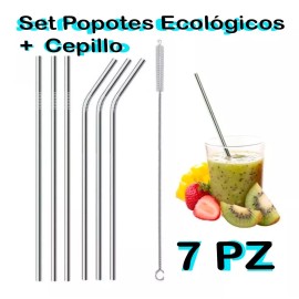 Universo en Linea 6 Popotes Reciclable 30oz  Metalico Limpiador Ecologico Full