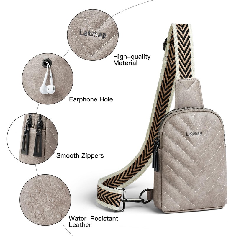 LATMAP Sling Bag for Women Men Leather Small Sling Backpack