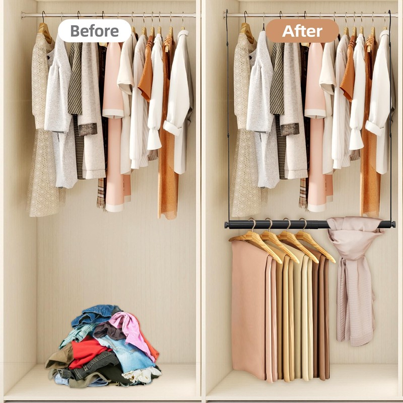 STORAGE MANIAC Adjustable Closet Rod Hanging Clothes Heavy Duty Closet