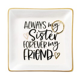 JoycuFF Trinket Dishes for Jewelry Sister Birthday Christmas Gift Jewelry Tray for Rings Necklaces Bracelets Earrings Always My Sister Forever My Friend