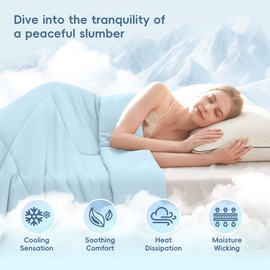 MASVIS Cooling Comforter Twin Size, Soft Breathable Cooling Blanket for Hot Sleepers and Night Sweats, Double-Sided Cool Touch Summer Comforter, Q-Max 0.4 Cold Tech Ice Blanket Blue 68"x90"