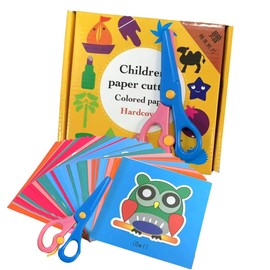 IFUDE Children's Craft Scissors Paper Cut Set Safety Plastic Scissors with 96 Sheets of Paper, Animal and Fruit Motifs - Fun Paper Cutting Art and Activity Set for Preschool, Nursery