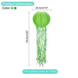 MECCANIXITY 6 Pack Jellyfish Paper Lanterns Hanging Colorful Lanterns Decorations for Ocean Under The Sea Theme Birthday Party, Dark Green, Green
