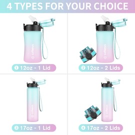 GOPPUS Kids Water Bottle with Straw Spout Lid 10pcs Stickers 12 oz Leak-proof BPA Free Motivational Time Marker Tritan Plastic Water Bottles for Girls Boys School Sports
