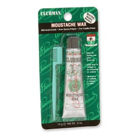 Clubman Moustache Wax – Mustache Wax for Men Strong Hold, Neutral Color, Includes Styling Brush, Hang Pack, 0.5 oz