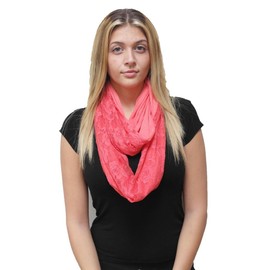 Demyrs Women's Floral Fashion Infinity Scarf with Lace One Size Coral
