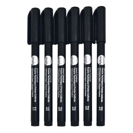 Daler-Rowney Simply Black Fineliners Set, 6 Pens, Ilustration, Drawing, Water-Resistant, Ideal for Entry-Level Artists & Hobbyists