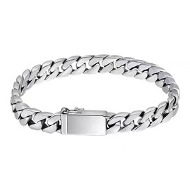 BSLVWG Cuban Link Bracelet for Men Women, Solid Surgical Stainless Steel Silver Chain Bracelet 9mm Wide,18/20/cm Hip Hop Curb Bracelet Jewellery Gifts for Men Dad Brother Friend (18CM)