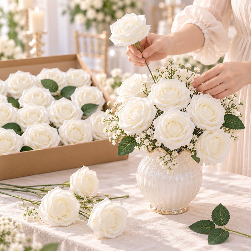 25-Piece Artificial Rose Flowers for DIY Arrangements – Stemmed Faux