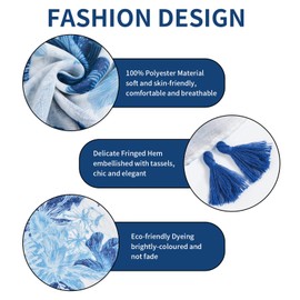 QIUTIMIY Scarf for Women Lightweight Soft Floral Printed Scarves Fall Winter Fashion Shawl Wrap with Fringe(Flower-White Blue)