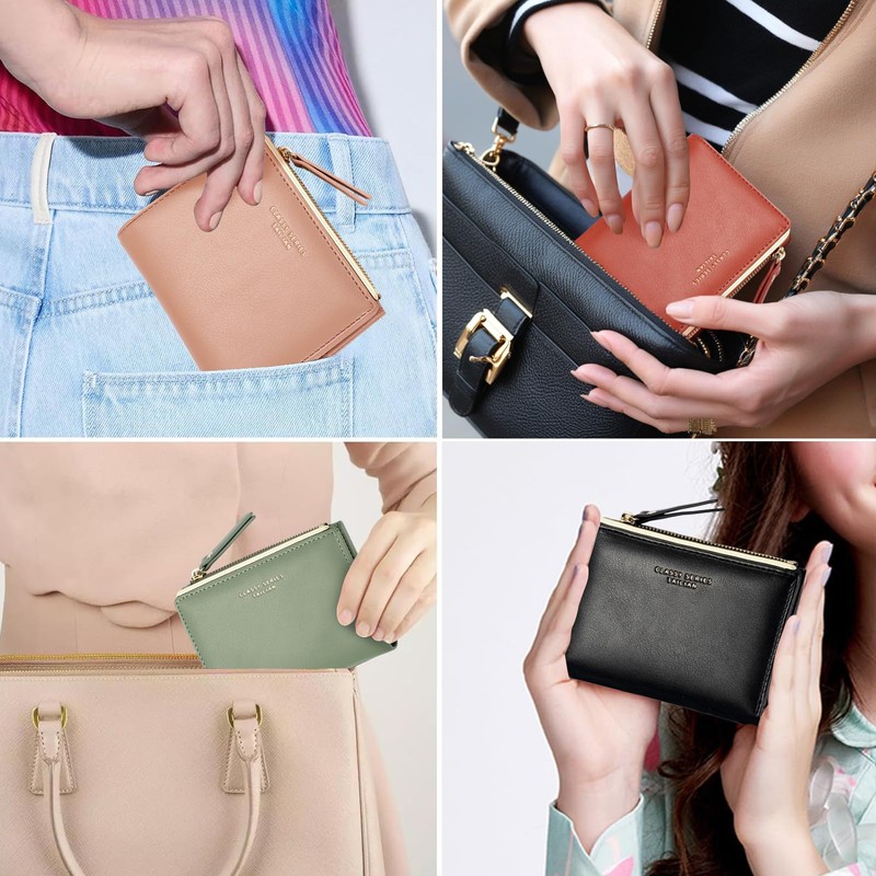 Cartera Compacta y Plegable para Mujer, Billetera de Piel con