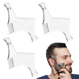 TUONYIS 3pcs Beard Shaping Tool Men's Beard Shaping Tool with Inbuilt Comb Beard Stencil Lineup Guide Transparent Styling Templates Beard Styling Template for Men's Beard (Transparent)