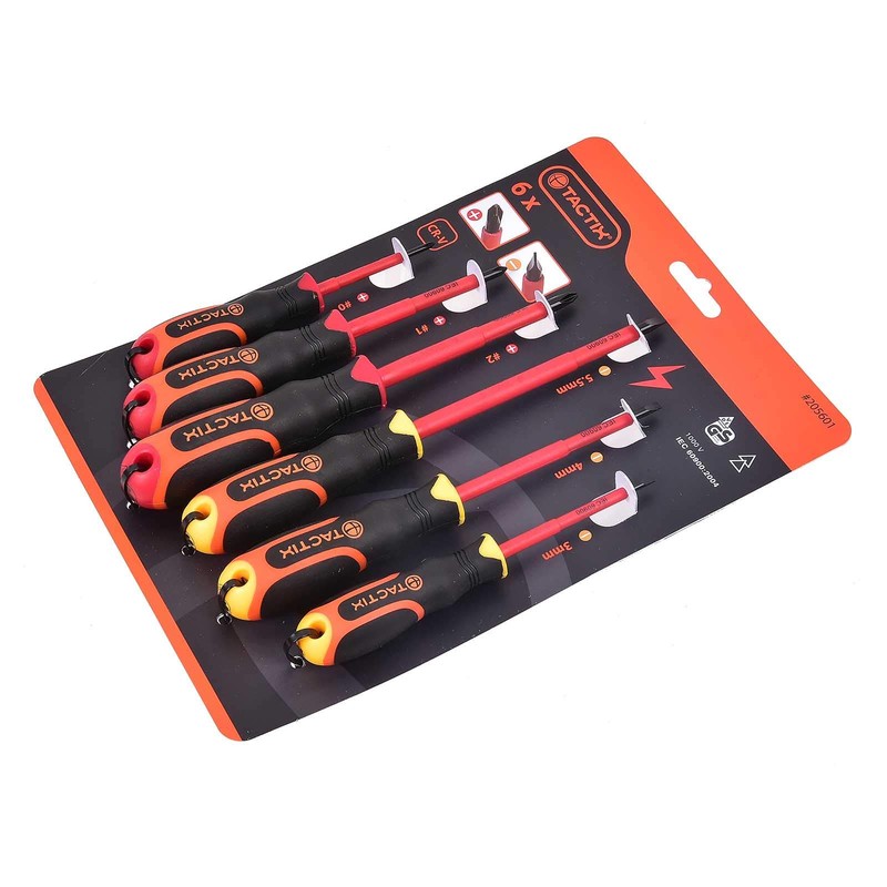 TACTIX VDE Screwdriver Set 6-Piece Phillips Slotted GS Tested up