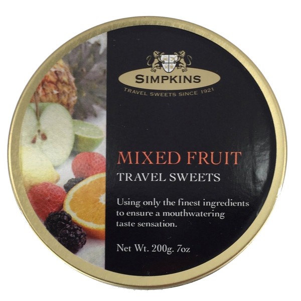 Simpkins Travel Sweet, Mixed Fruit Drops, One 200g Tin