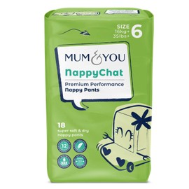 Mum & You Baby Eco Nappy Pants Size 6 (16kg Plus /35lbs Plus) | 1 Pack of 18 Junior Pull Up Nappies | Up to 12h of Dryness | Breathable and Super Absorbant with Extra Leak Protection