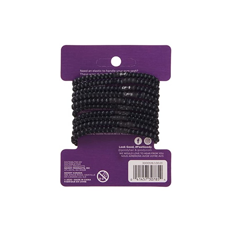 Goody Slide Proof Stayput Black Elastics, 4 mm 10 Count