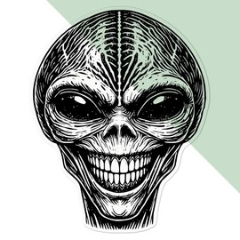 Large 210mm 'Grinning Alien' Transparent/Clear Sticker Decal for Windows/Cars/Walls (DC00141418)