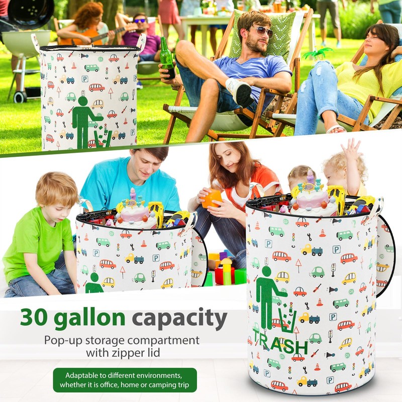 Jingmore 30 Gallon Collapsible Pop up Trash Can with Zippered