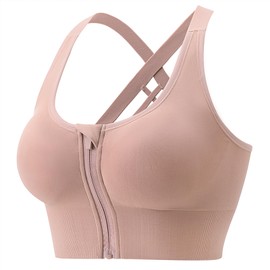 DREAM SLIM Sports Bra for Women, Criss Cross Back Padded High Impact Strappy Bras Yoga Exercise Athletic Workout Gym Activewear Bra with Removable Cups Pink