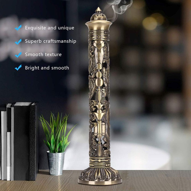 Incense Burner Holder Hollow Brass Dragon Phoenix Relief Craft Ornaments