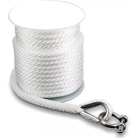 Boatman Boat Anchor Rope 3/8" x 100 FT Double Braided MFP Marine Anchor Line with Stainless Steel Thimble & Shackle,Boat Accessories - White
