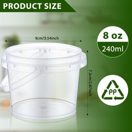 Mifoci 50 Pcs Food Clear Bucket Plastic Gallon Bucket Round Reusable Ice Cream Containers with Lids and Handles Airtight Clear Plastic Tub Freezer Reusable Pail for Kitchen Drinks Home (8oz)
