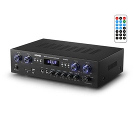 Donner Stereo Receivers Home Audio Amplifier, Premium 1000W Peak Power 4 Channel Amplifier with Bluetooth 5.0, USB, FM, 2 Mic-in, Echo, RCA, Optical/Coaxial Input for Home, Karaoke, Theater Speakers