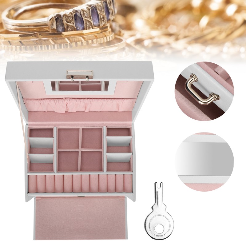 Three Layer Jewelry Storage Box PU Leather Necklace Rings Earrings