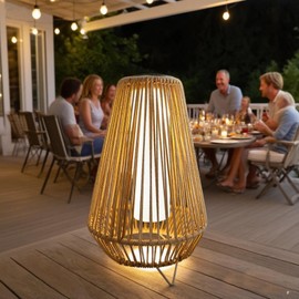 EcoGreen Rocket Floor LED Solar Rattan Lamp – 11.81 * 18.5 Inch Anti Rust Steel Frame with Weaving &Built-in Lights, Warm Glow, 8H Runtime, Solar-Powered Light for Garden & Patio – Single Pack/Large