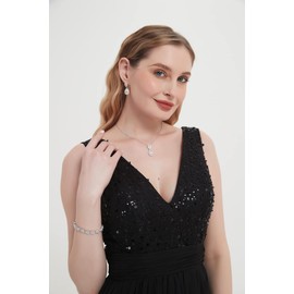 UDYLGOON Cubic Zirconia Crystal Bridal Jewelry Set for Bride Bridesmaid Wedding Prom Teardrop Necklace Earrings Bracelet Jewellery Set (Silver)