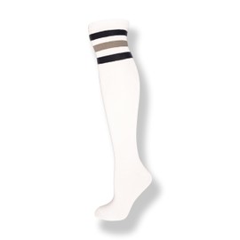 NeonNation - Calcetines de tubo de equipo alto unisex, color blanco, con tres rayas de varios colores, Blanco con rayas gris y azul marino, Talla única