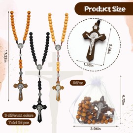 Equsion 24 Set Wooden Bead Rosary Necklace Catholic Rosary Wood Carved Beads with Jesus Cross Our Father Solid Wooden Rosary Beads with Organza Bag Pouch Baptism Favors Catholic Gift (Multicolor)