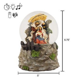 Victory Creative Christmas Seasonal Illumiatoin Nativity Holy Family Musical Glass Water Globe 120MM Snow Globe Glitter Spinner Battery Operated Timer & USB Light Up Xmas Home Decor