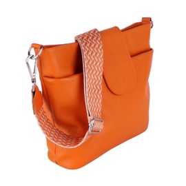 MIRROSI® Women's Shoulder Bag, Genuine Leather, Made in Italy, Boho Style, 30 x 24.50 x 9 cm (W x HXT), Lots of Storage Space, Handbag, Chest Bag, Crossbody Bag (1 Bag & 2 Straps), Orange (braid)