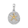 Two Tone Sand Dollar Pendant with Raised 14k Gold Starfish,