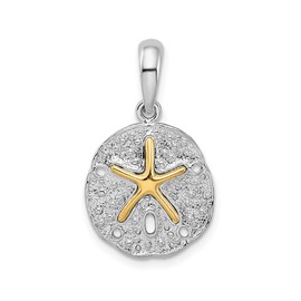 Two Tone Sand Dollar Pendant with Raised 14k Gold Starfish, Silver and Gold Nautical Ocean Charm, Womens Beach Necklace, Coastal Life Jewelry, Textured Sea Pendant, Marine Symbol Necklace