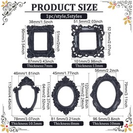 FINGERINSPIRE Pack of 5 Resin Frames Gothic Photo Frame Black Antique Picture Frame Wall Gallery Picture Frame Without Glass or Back DIY Small Manicure Photo Frame Home Photography Decoration